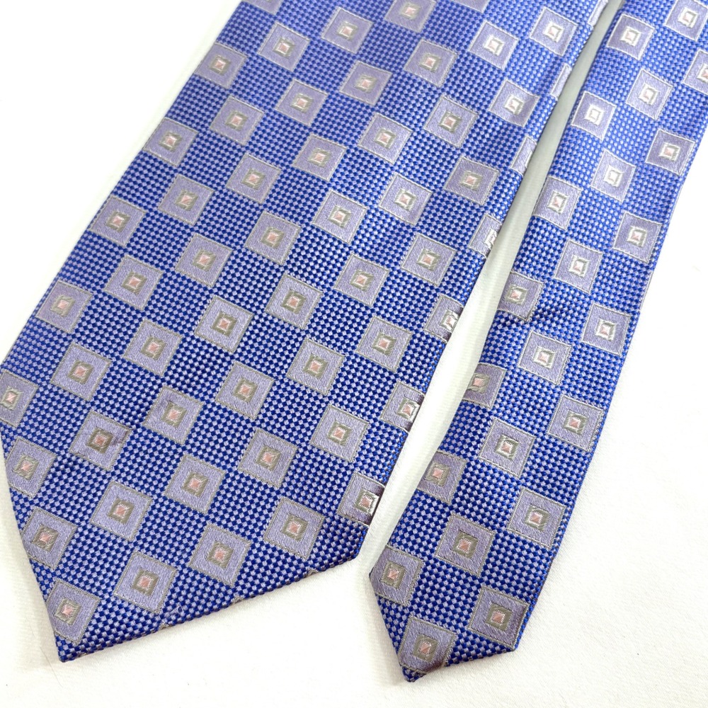 Andrew Fezza Tie Blue Purple Geometric Silk Stain Resistant Handmade 1877